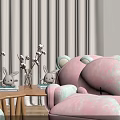 Pink Single Sofa With Bear Ears Black Cross And Wooden Legs For Cozy Living Room