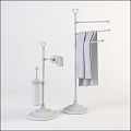 Modern Chrome Bathroom Towel Rack and Toilet Paper Holder with Round Base