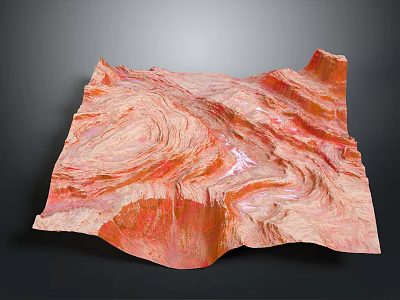 Red Textured Wavy 3D Terrain Model With Mountainous Canyon Surface Features 3d model