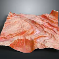 Red Textured Wavy 3D Terrain Model With Mountainous Canyon Surface Features 3d model