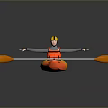 Person Paddling In Orange Yellow Kayak With Yellow Helmet And Orange Life Jacket