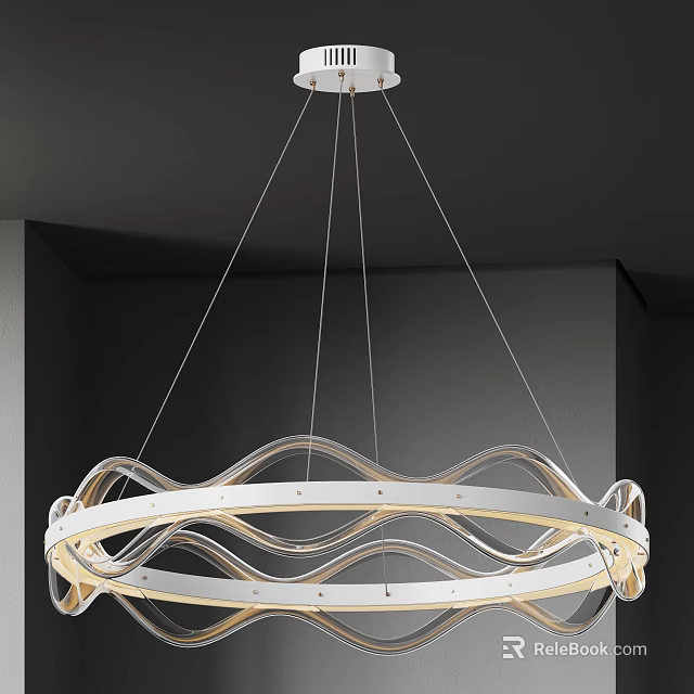 Modern Contemporary Chandelier With Curved Wave Metal Frame And Illuminated Rings 3d model 