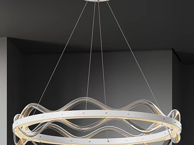 Modern Contemporary Chandelier With Curved Wave Metal Frame And Illuminated Rings 3d model
