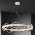 Modern Contemporary Chandelier With Curved Wave Metal Frame And Illuminated Rings