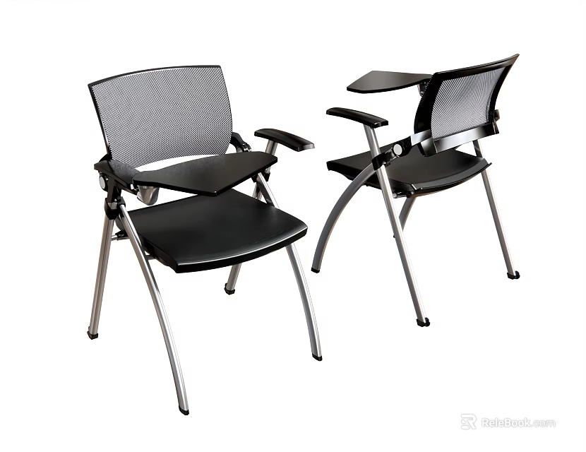 Modern Office Chair With Mesh Back Ergonomic Design Writing Table And Metal Frame Armrests 3d model 