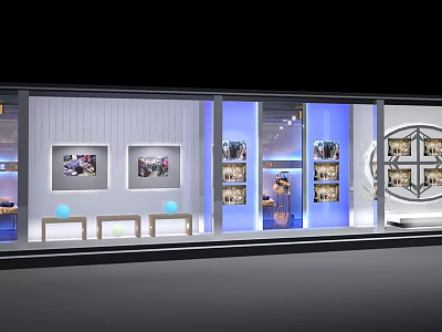 Modern Retail Showcase Window With Display Shelves Lighting And Art 3d model