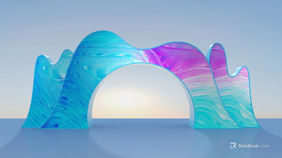 Wavy Blue Purple Gradient Archway With Shiny Glass Like Surface And Soft Lighting 3d model 
