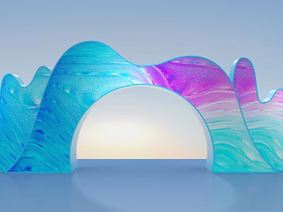 Wavy Blue Purple Gradient Archway With Shiny Glass Like Surface And Soft Lighting 3d model