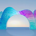 Wavy Blue Purple Gradient Archway With Shiny Glass Like Surface And Soft Lighting