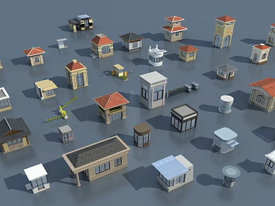 Various Styles Miniature Building Models With Small Houses Vehicles And Helicopter 3d model