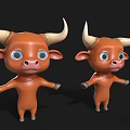3D Cartoon Bull Character With Big Horns Blue Eyes And Open Arms