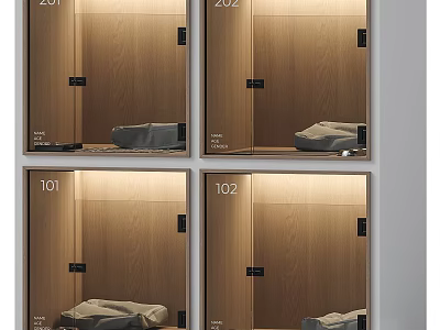 Pet Furniture Design With Wooden Cabinets Glass Doors And Gray Cushions 3d model