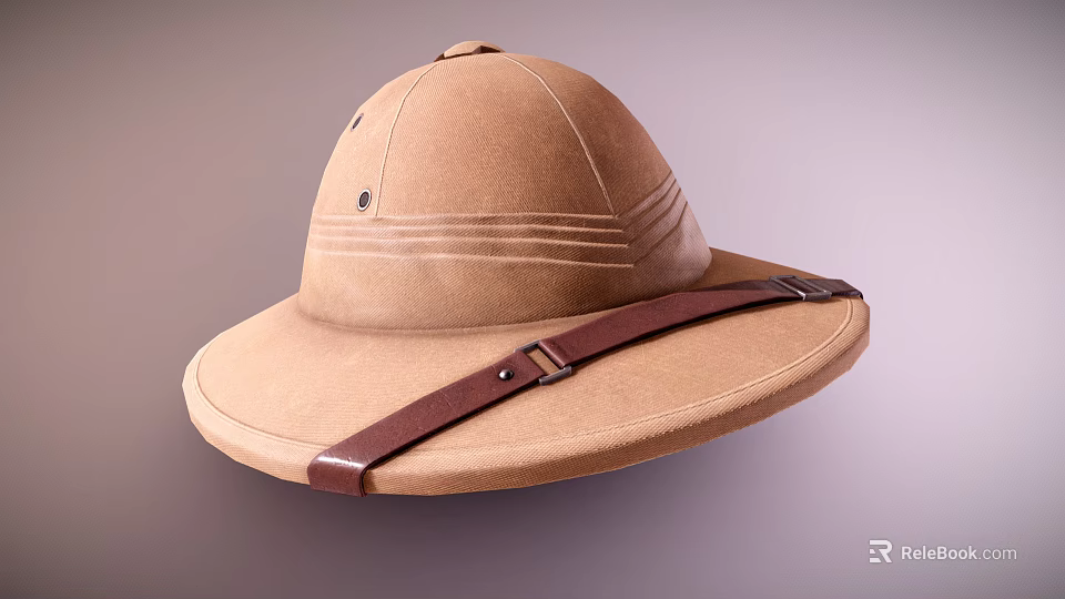Classic Brown Felt Hat With Wide Brim And Leather Strap Design 3d model 