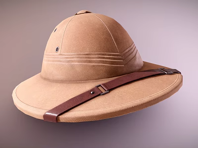 Classic Brown Felt Hat With Wide Brim And Leather Strap Design 3d model