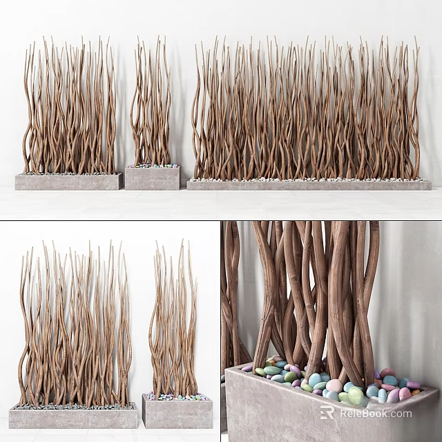 Wooden Decorative Wall Hangings With Curved Shapes And Pebble Accent Bases 3d model 