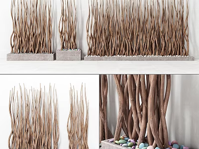 Wooden Decorative Wall Hangings With Curved Shapes And Pebble Accent Bases 3d model
