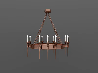 Classic Bronze Chandelier With Circular Frame Chain And Candle Style Bulbs 3d model