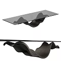 Modern Glass Top Coffee Table With Black Curved Wavy Base Design