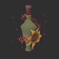 Green Ceramic Vessel With Sunflower Decoration Wooden Stopper And Red Petals