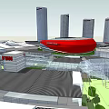 FUSHUN MOBILE CENTER Modern Red Exterior Office Building With Pedestrian Plaza And Greenery