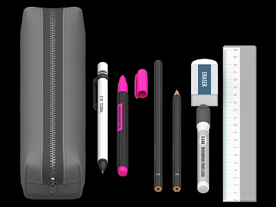 Stationery Stationery Combination Pen Pencil Case Eraser Eraser Pencil Ruler Ruler Ballpoint Pen Mark Pen Marker Office Supplies Highlighter 3d model