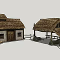 Various Traditional Thatched Roof Houses With Rustic Wooden Structures And Classic Rural Designs