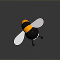 Cute 3D Flying Bee with Black Yellow Striped Body Big Eyes Pink Mouth Translucent Wings