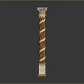 Ornamental Decorative Column With Twisted Design Gold Accents Detailed Base And Capital