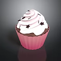 Sweet Cupcake With Pink Paper Liner Swirl White Frosting And Black Star Sprinkles