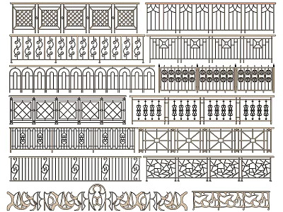Various Decorative Fence Designs Featuring Intricate Patterns And Ornamental Styles 3d model