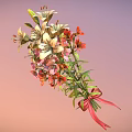 Bouquet of White Orange Pink Flowers With Green Leaves Tied With Red Pink Ribbon