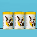 Children's Growth Milk Powder Three Cans with Yellow Lids White Cans and Cow Patterns