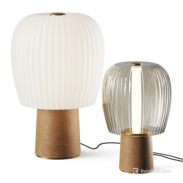 Modern Table Lamps With White And Clear Ribbed Shades And Brown Bases For Home Decor 3d model 