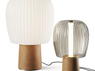 Modern Table Lamps With White And Clear Ribbed Shades And Brown Bases For Home Decor 3d model