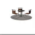 Modern Dining Table Set With Round Table Three Chairs Black Metal Frame And Brown Seats 3d model
