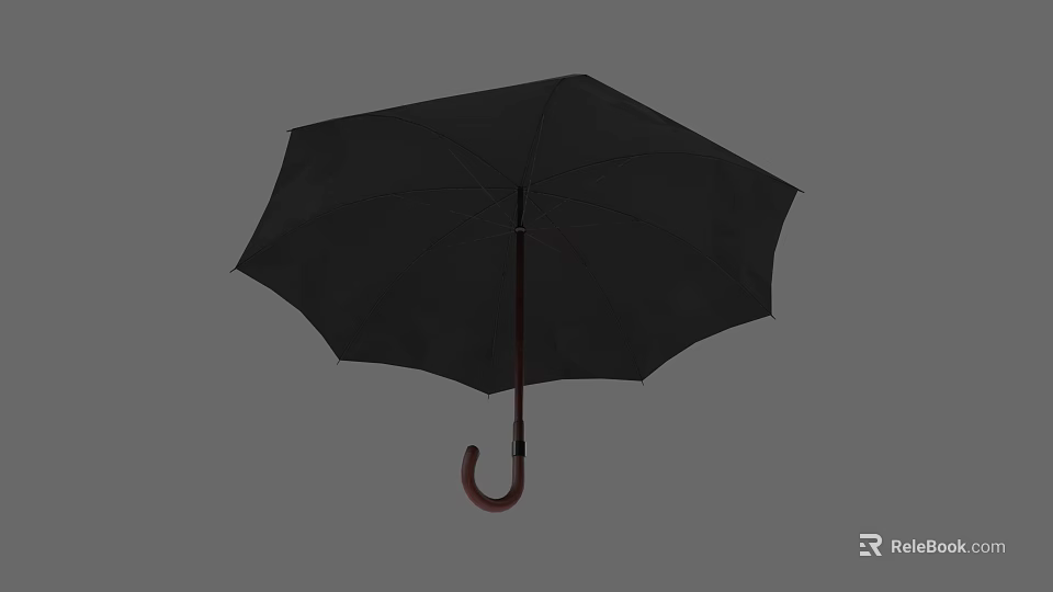 Black Household Umbrella With Wooden Handle For Daily Rain Protection Essential 3d model 