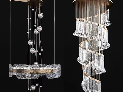 Elegant Modern Chandeliers With Spiral Crystal Strips And Round Glass Ornaments 3d model