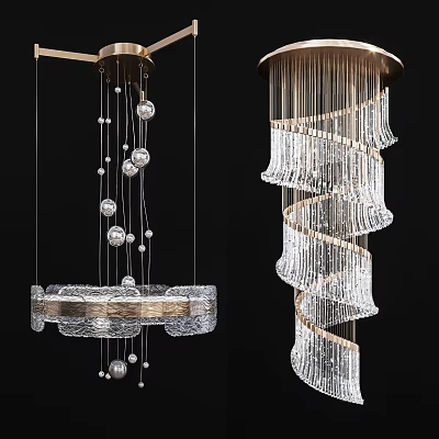 Elegant Modern Chandeliers With Spiral Crystal Strips And Round Glass Ornaments 3d model