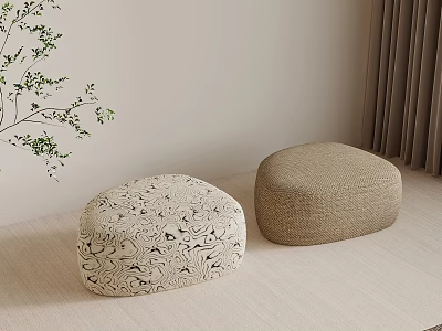 Round Fabric Stools With Pattern And Solid Design In Minimalist Living Room 3d model