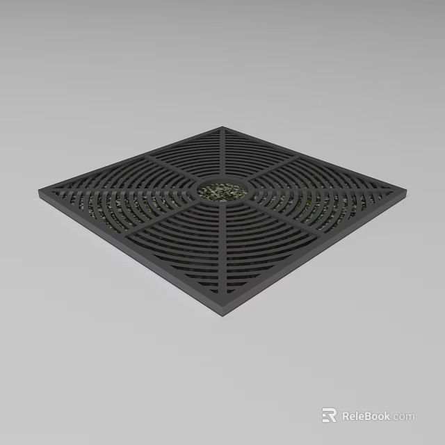 Square Tree Grate With Decorative Radial Pattern And Central Small Plant For Urban Use 3d model 