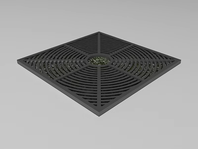 Square Tree Grate With Decorative Radial Pattern And Central Small Plant For Urban Use 3d model