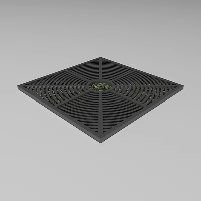Square Tree Grate With Decorative Radial Pattern And Central Small Plant For Urban Use 3d model