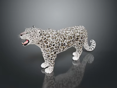 Realistic Snow Leopard Sculpture With Open Mouth And Spotted Fur Details 3d model