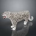 Realistic Snow Leopard Sculpture With Open Mouth And Spotted Fur Details