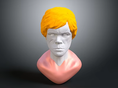 Man 3D Model with Yellow Hair and Pink Neck on Gray Background 3d model