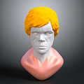 Man 3D Model with Yellow Hair and Pink Neck on Gray Background