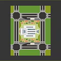 Cartoon Architecture Plan Scene With Green Lawn Areas Gray Road Layout And White Buildings