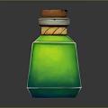 Transparent Green Liquid Bottle With Brown Brick Cap And Shiny Surface 3d model
