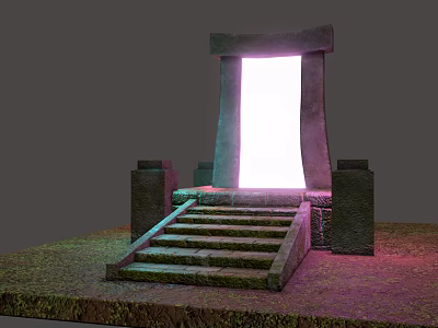 Ancient Stone Gateway With Glowing Portal Staircase And Flanking Pillars 3d model