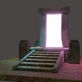 Ancient Stone Gateway With Glowing Portal Staircase And Flanking Pillars